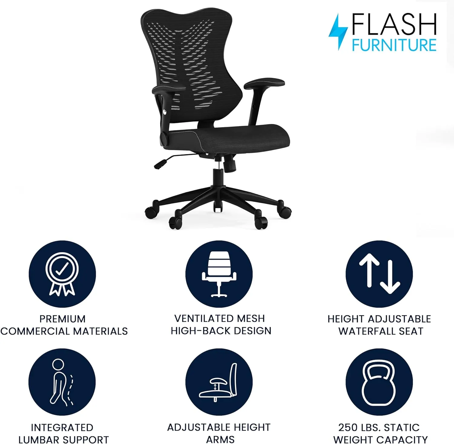Flash Furniture Kale High Back Designer Black Mesh Executive Swivel Ergonomic Office Chair with Adjustable Arms