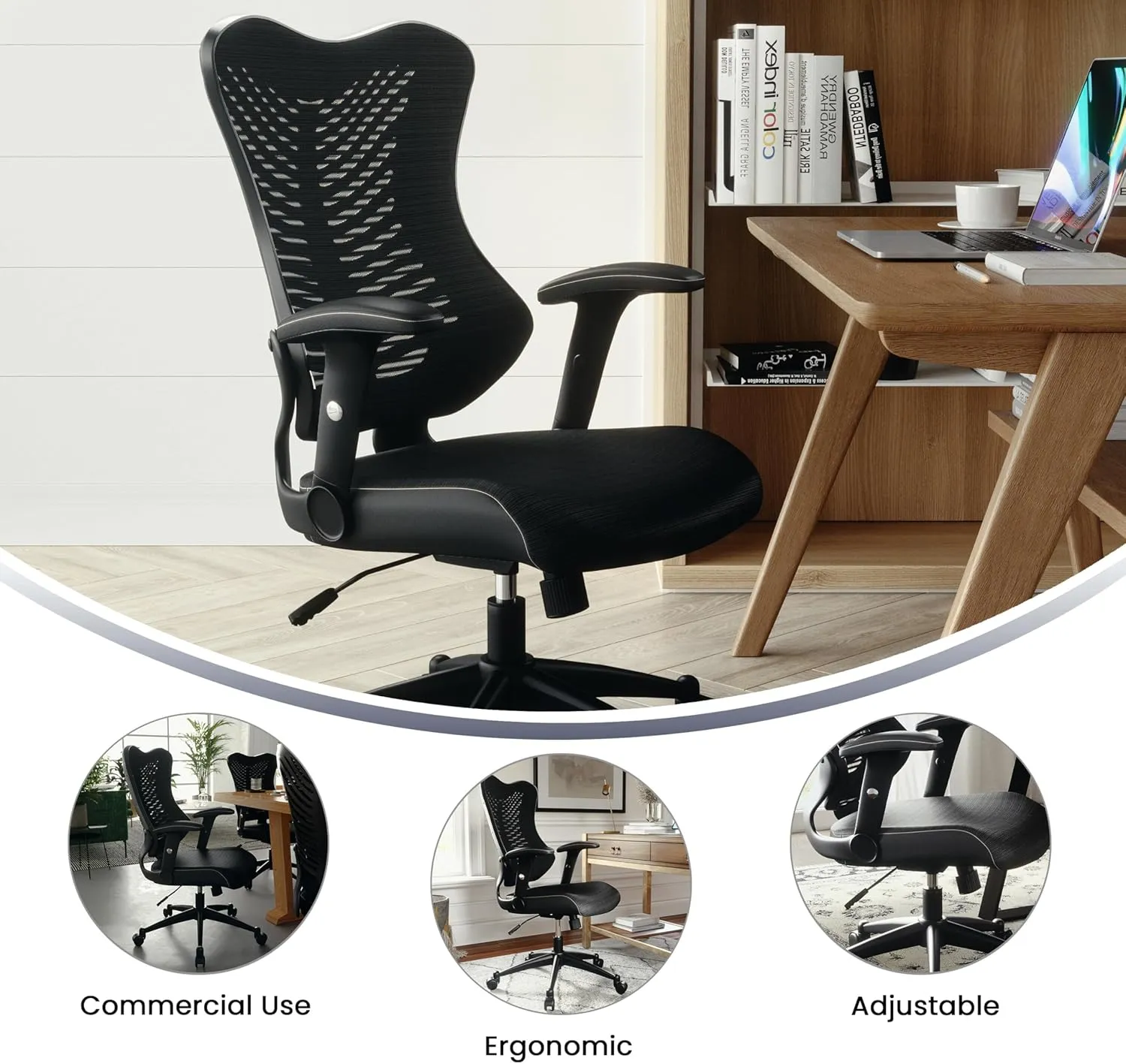 Flash Furniture Kale High Back Designer Black Mesh Executive Swivel Ergonomic Office Chair with Adjustable Arms