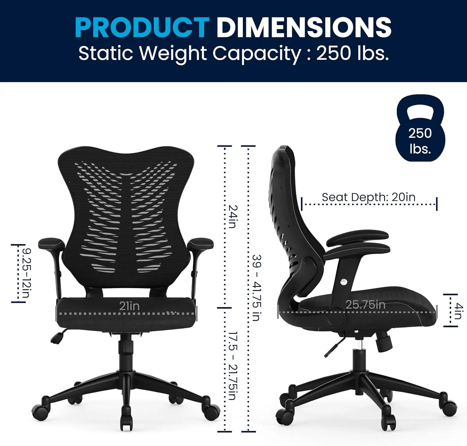 Flash Furniture Kale High Back Designer Black Mesh Executive Swivel Ergonomic Office Chair with Adjustable Arms