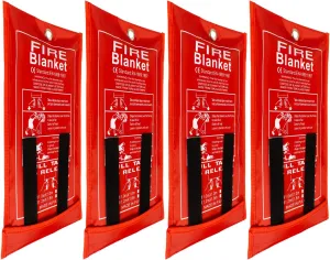 FLASLD 4 Pack Fire Blanket for Home and Kitchen, 40x40 Inch Fiberglass Fire Blankets Emergency for People, Fire Suppression Blankets for School Fireplace Grill Car Office Garage Welding Warehouse