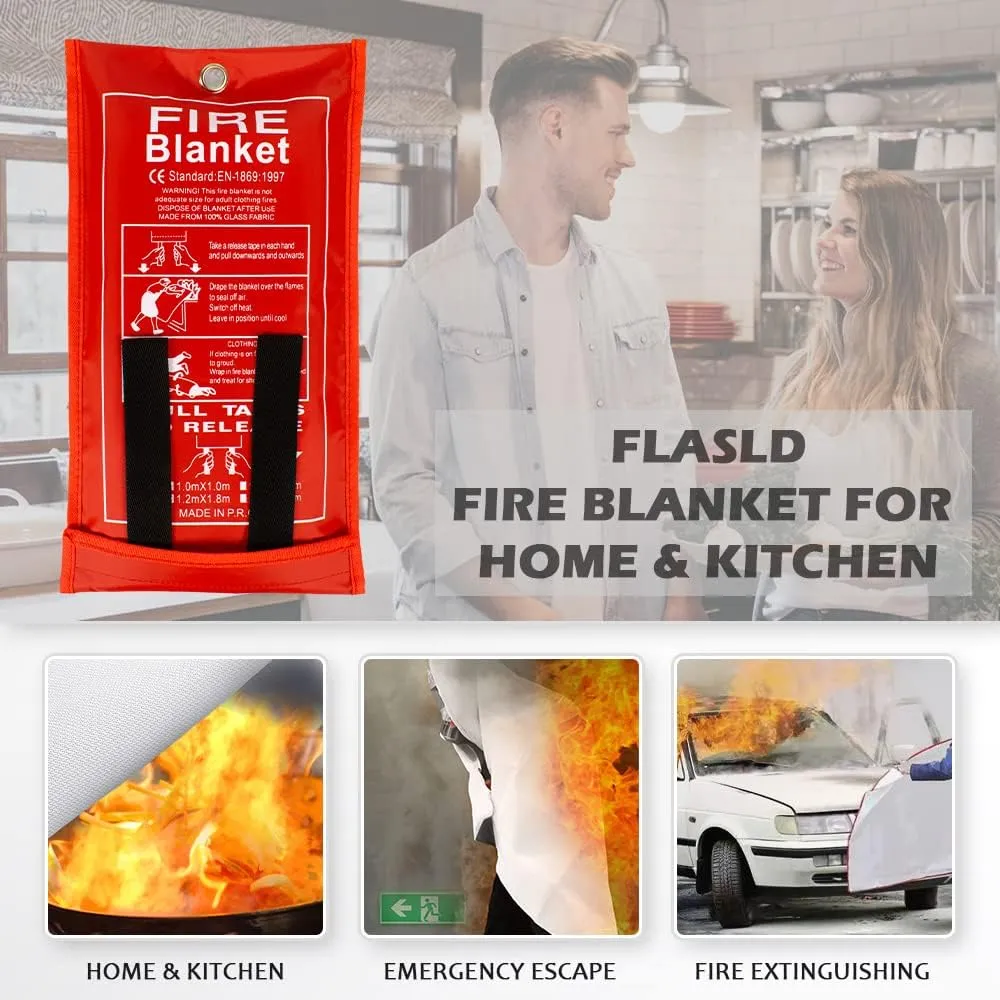 FLASLD 4 Pack Fire Blanket for Home and Kitchen, 40x40 Inch Fiberglass Fire Blankets Emergency for People, Fire Suppression Blankets for School Fireplace Grill Car Office Garage Welding Warehouse