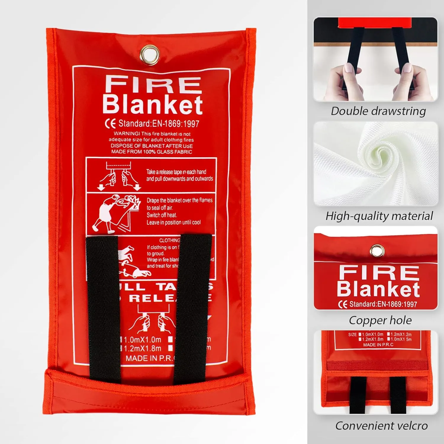 FLASLD 4 Pack Fire Blanket for Home and Kitchen, 40x40 Inch Fiberglass Fire Blankets Emergency for People, Fire Suppression Blankets for School Fireplace Grill Car Office Garage Welding Warehouse