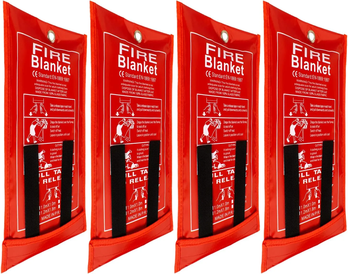 FLASLD 4 Pack Fire Blanket for Home and Kitchen, 40x40 Inch Fiberglass Fire Blankets Emergency for People, Fire Suppression Blankets for School Fireplace Grill Car Office Garage Welding Warehouse