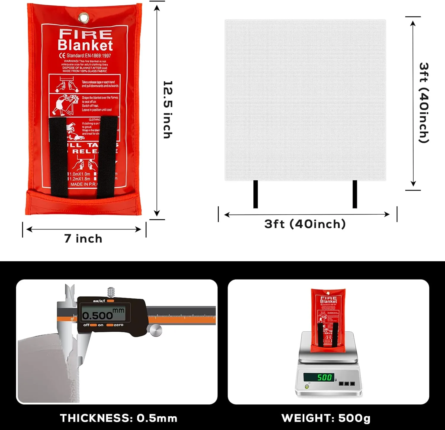 FLASLD 4 Pack Fire Blanket for Home and Kitchen, 40x40 Inch Fiberglass Fire Blankets Emergency for People, Fire Suppression Blankets for School Fireplace Grill Car Office Garage Welding Warehouse