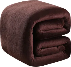 Fleece Blanket Queen Size 350GSM Lightweight Throw for The Bed Extra Soft Brush Fabric Super Warm Sofa Blanket 90" x 90"(Brown Queen)