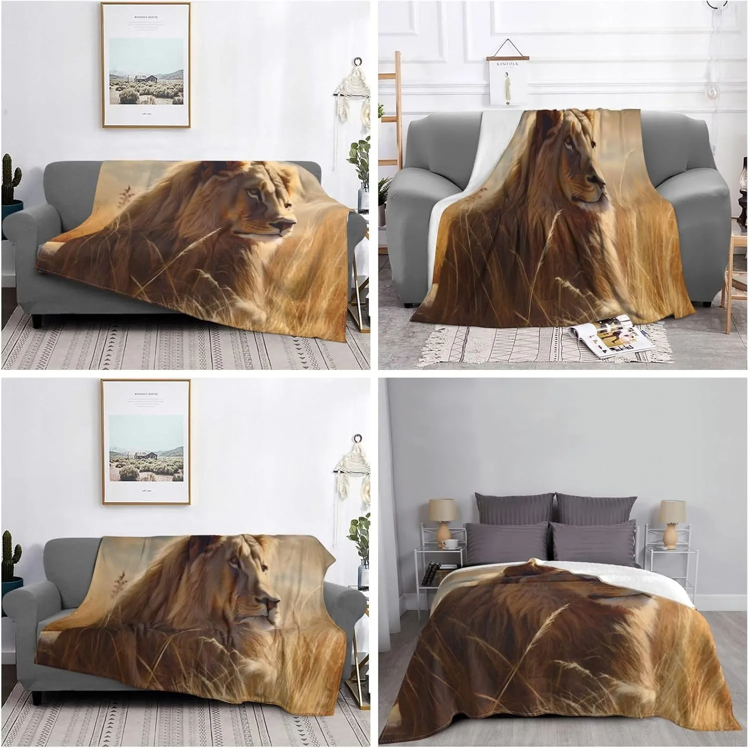 Fleece Blanket Super Soft Cozy Throw Blankets for Couch & Bed Lightweight Breathable Throw Blanket Prairie Lion Flannel Blanket Warm Plush Bed Blankets for Travel Camping 80"x60"