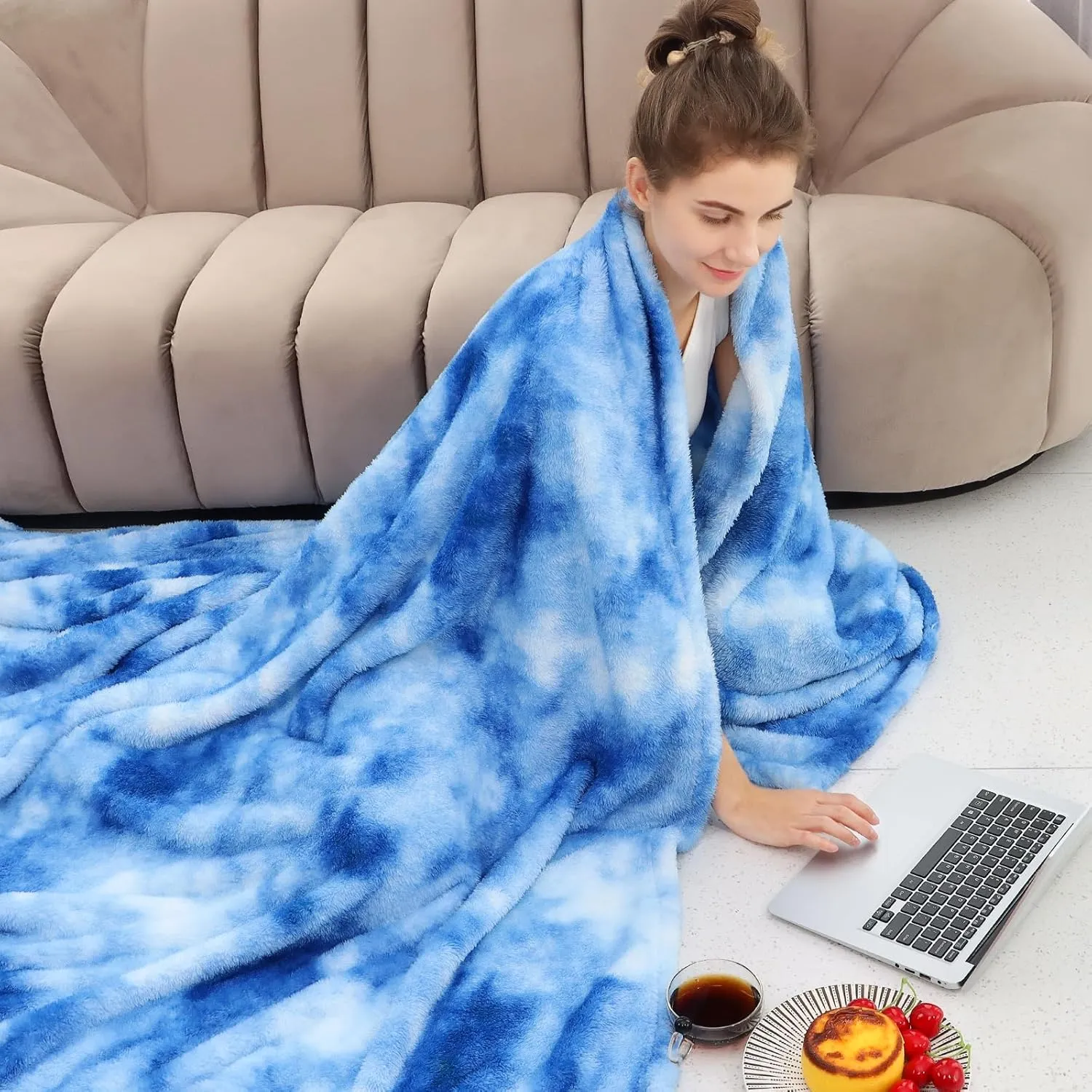 Fleece Throw Blanket Cozy Soft Lightweight Throw Blankets Warm Plush Blue Fall Blankets and Throws Couch Sofa Bed Camping Travel Picnic Outdoor Blanket Bedding Kid Baby Boys Girls Adults