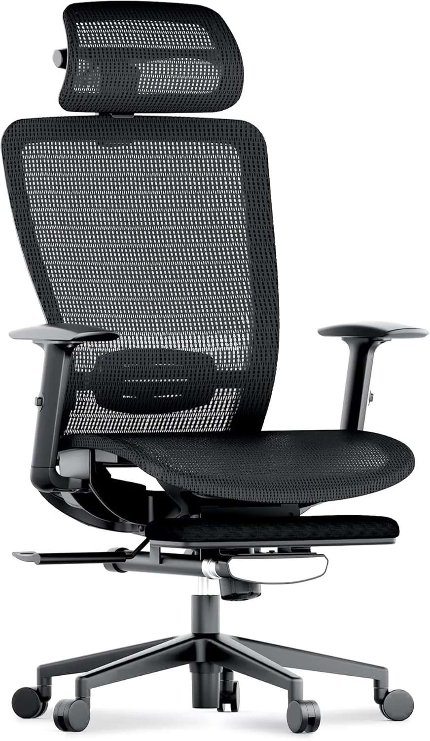 FLEXISPOT Ergonomic Office Chair, Mesh Swivel Computer Chair, Home Office Desk Chairs, with 4D Headrest/Lumbar Support/23in Retractable Footrest/500LBS Heavy Duty Black OC3