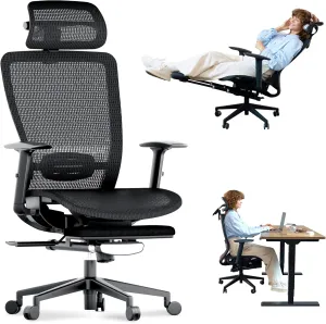 FLEXISPOT Ergonomic Office Chair, Mesh Swivel Computer Chair, Home Office Desk Chairs, with 4D Headrest/Lumbar Support/23in Retractable Footrest/500LBS Heavy Duty Black OC3