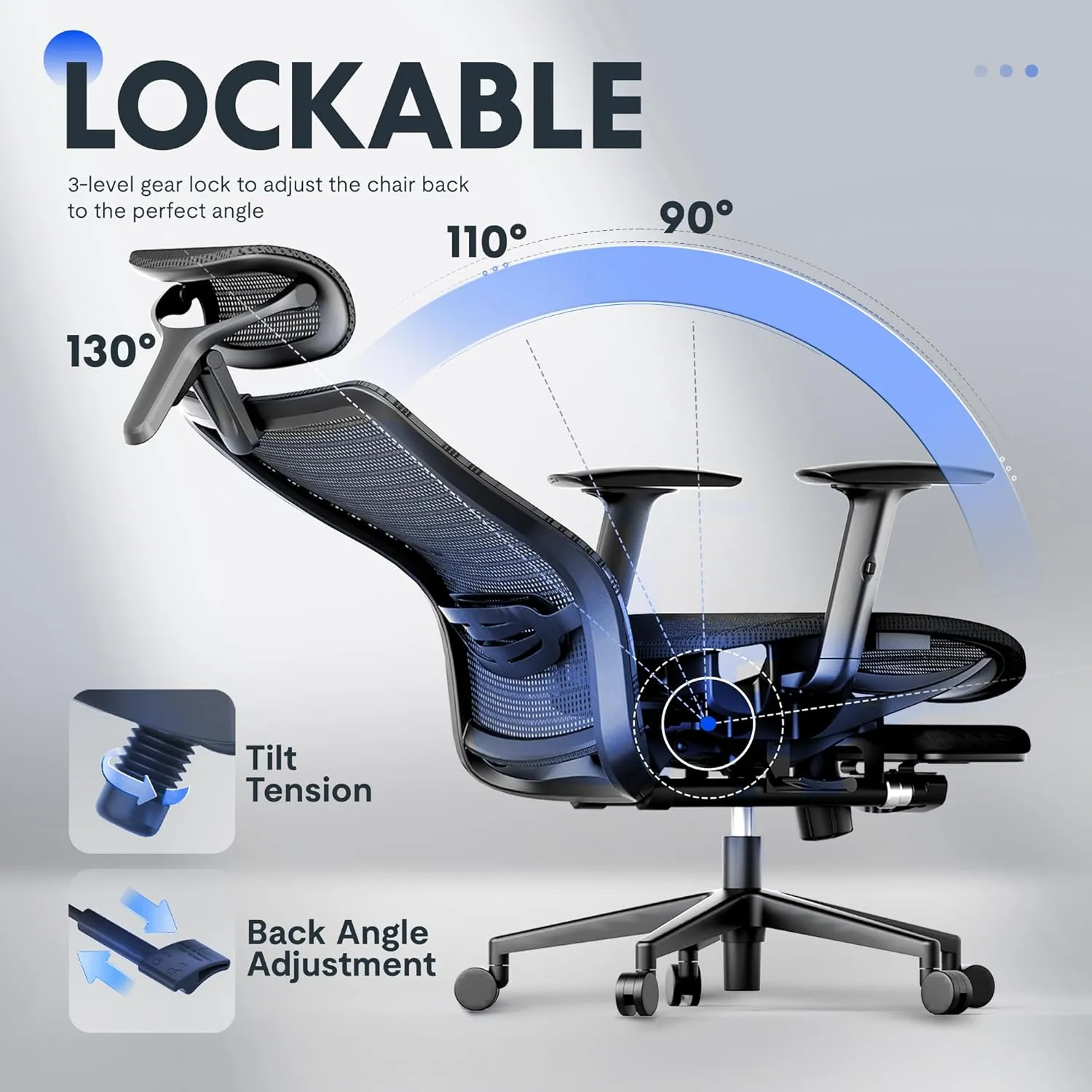 FLEXISPOT Ergonomic Office Chair, Mesh Swivel Computer Chair, Home Office Desk Chairs, with 4D Headrest/Lumbar Support/23in Retractable Footrest/500LBS Heavy Duty Black OC3