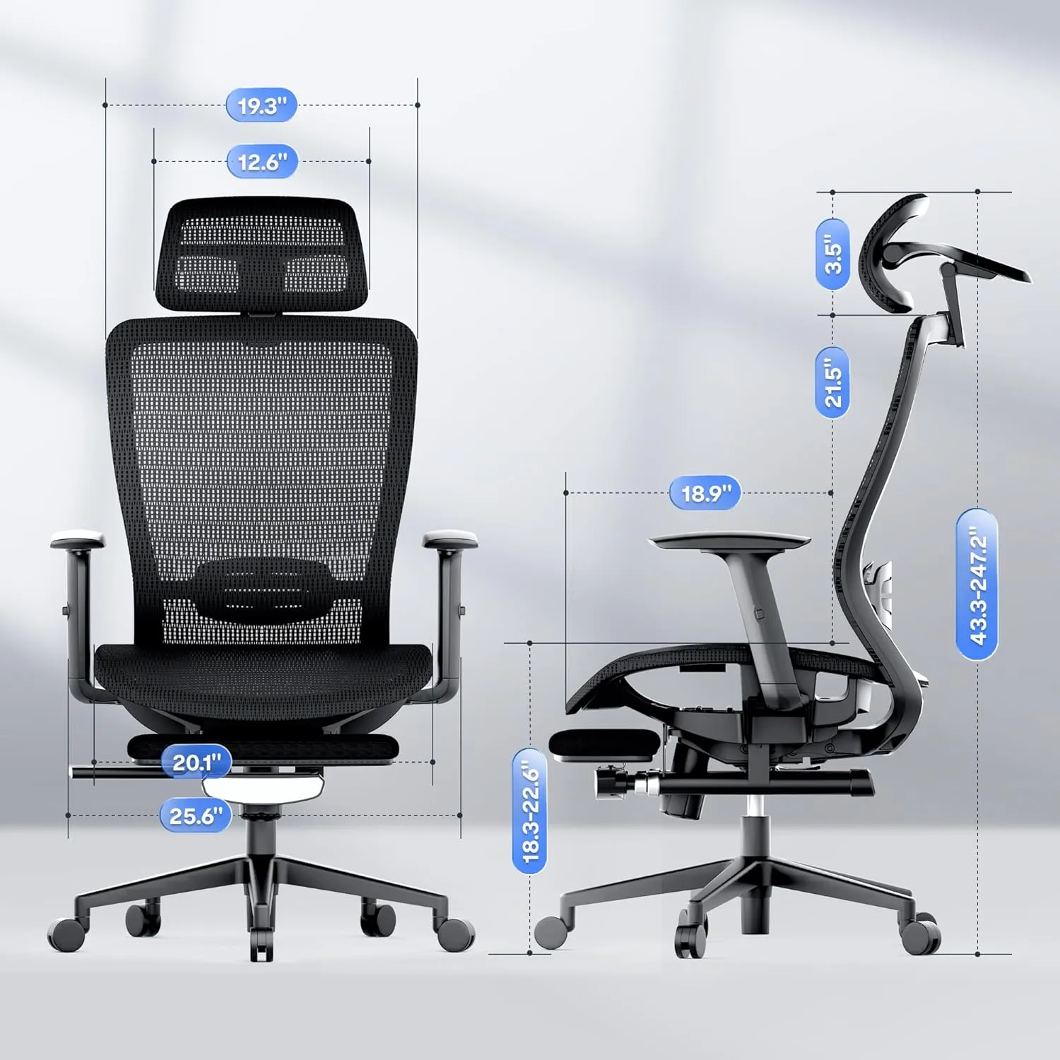 FLEXISPOT Ergonomic Office Chair, Mesh Swivel Computer Chair, Home Office Desk Chairs, with 4D Headrest/Lumbar Support/23in Retractable Footrest/500LBS Heavy Duty Black OC3