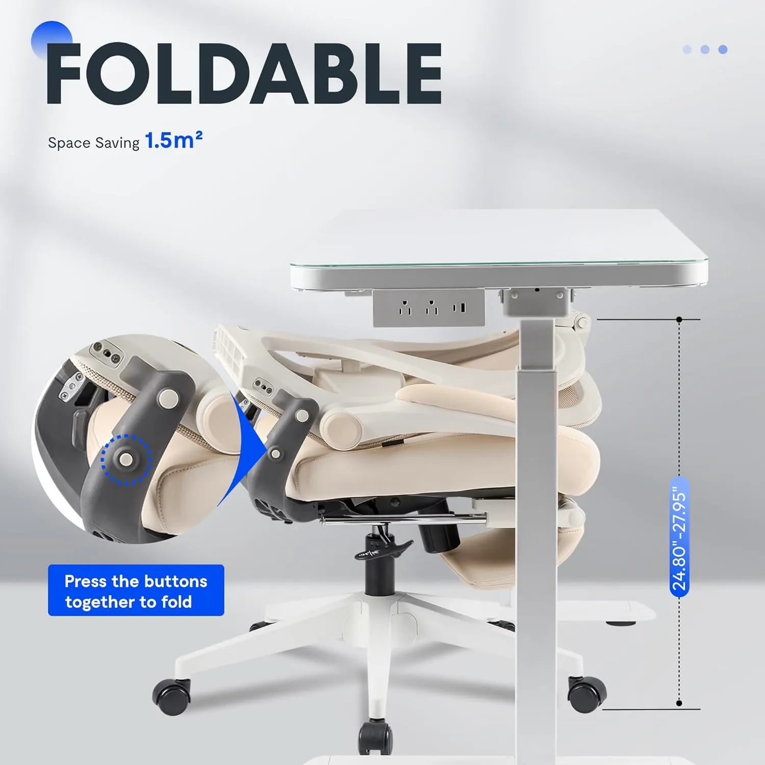 FLEXISPOT Foldex Ergonomic Office Chair, Folding Chair for Small Spaces with Lumbar Support, Flip-up Armrests, 3D Headrest, Desk Chairs with Footrest for Work,Video Game (Foam Seat, Cream)