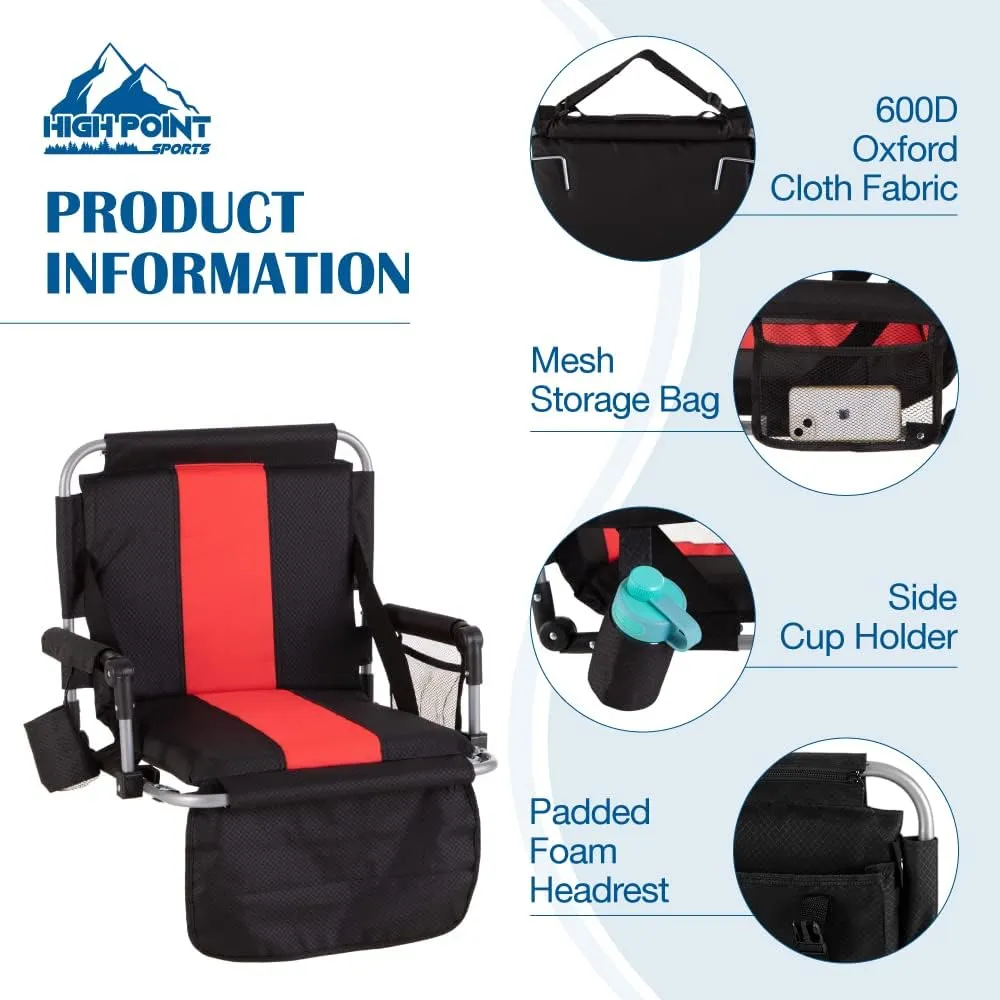 Foldable Stadium Seat Portable Folding Stadium Chairs Padded Bleacher Seat Cushion Bleacher Chair with Armrest and Cup Holder