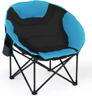 Folding Blue Steel Moon Camping Chair with Carrying Bag