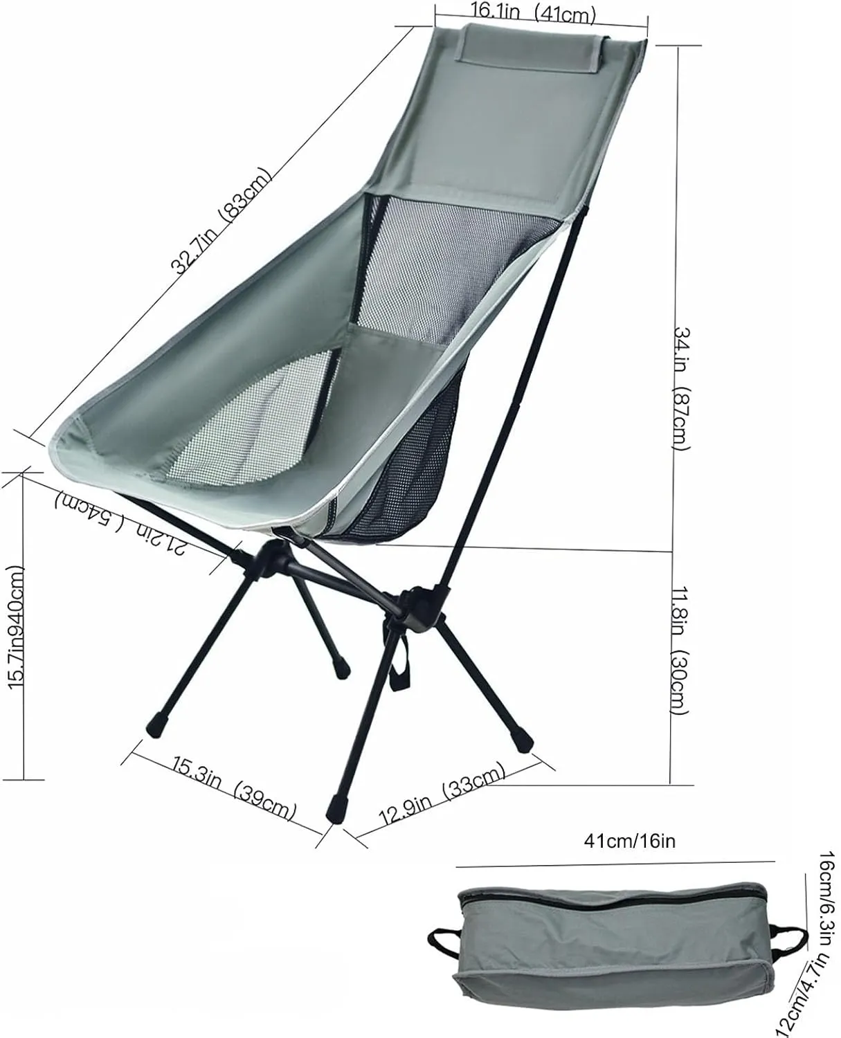 Folding Camping Chair, 600D Oxford Fabric, Steel Pipe Material, Portable, Breathable, High Back Chair for Outdoor Activities