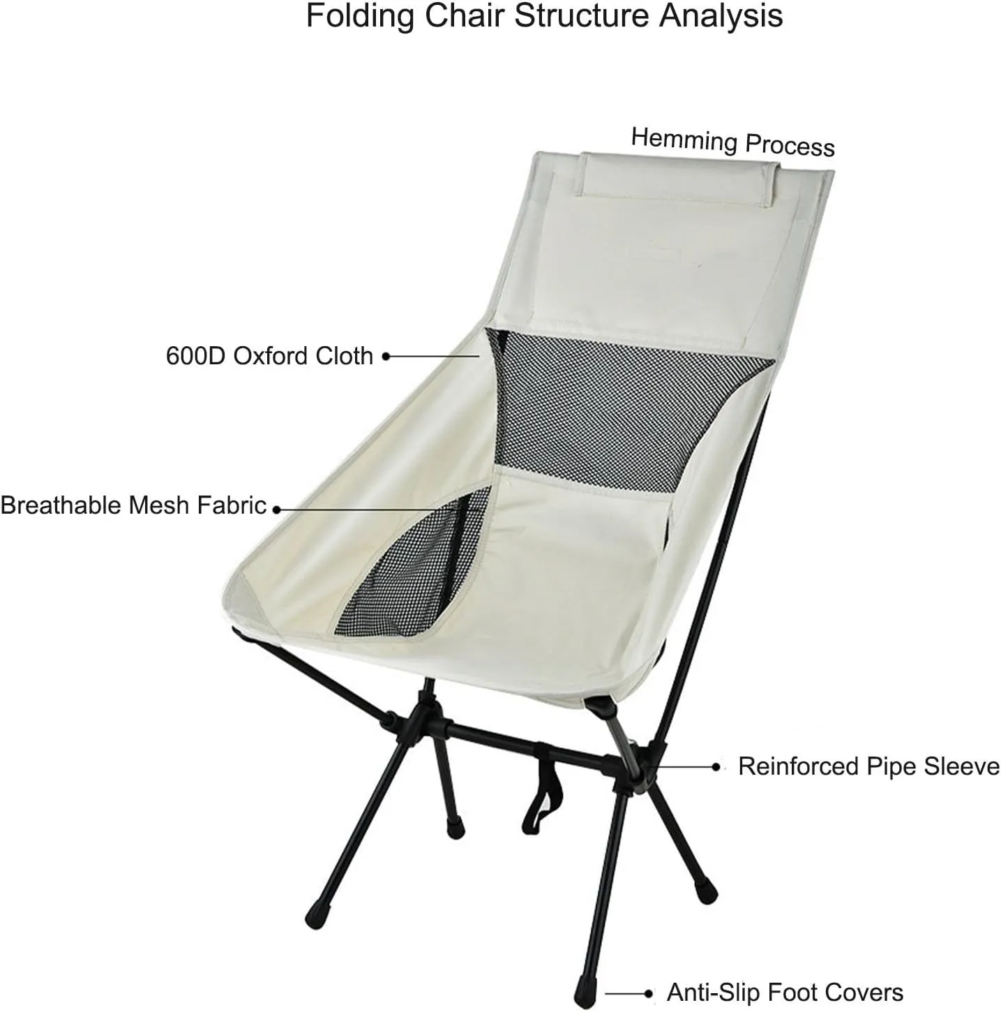 Folding Camping Chair, 600D Oxford Fabric, Steel Pipe Material, Portable, Breathable, High Back Chair for Outdoor Activities