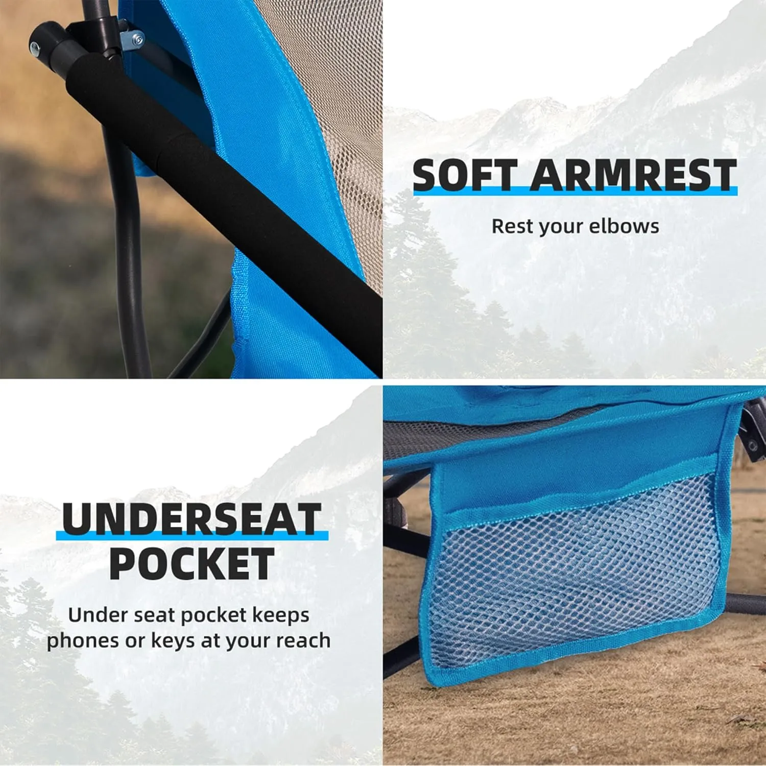 Folding Camping Chair - Lightweight Portable Beach Chair with Cup Holder, Heavy Duty 300lbs Capacity Lawn Chair for Outdoor Camping, Travel, Concert (Light Blue)