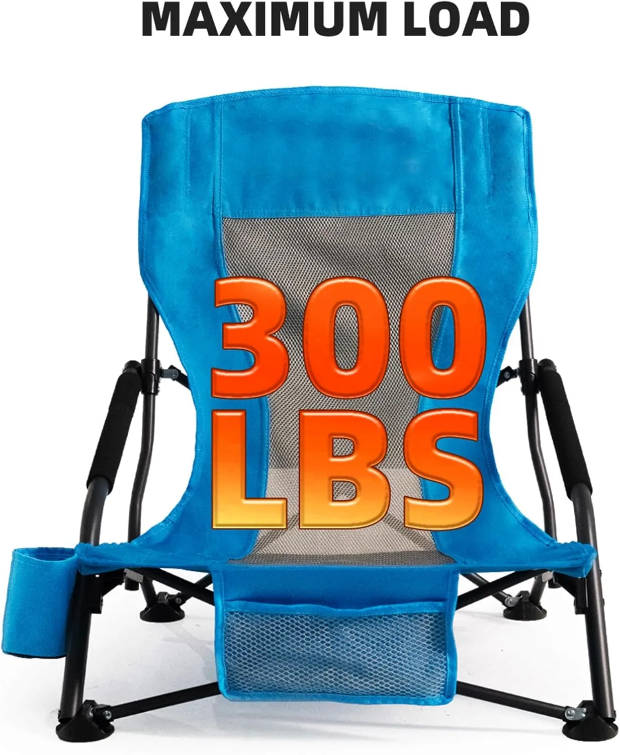 Folding Camping Chair - Lightweight Portable Beach Chair with Cup Holder, Heavy Duty 300lbs Capacity Lawn Chair for Outdoor Camping, Travel, Concert (Light Blue)