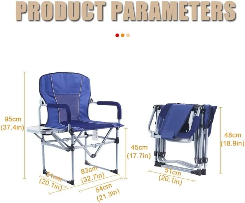 Folding Camping Chair, Picnic Chairs, Portable Lawn Chairs with Side Table Breathable Mesh Back Compact Style for Outdoor Sports