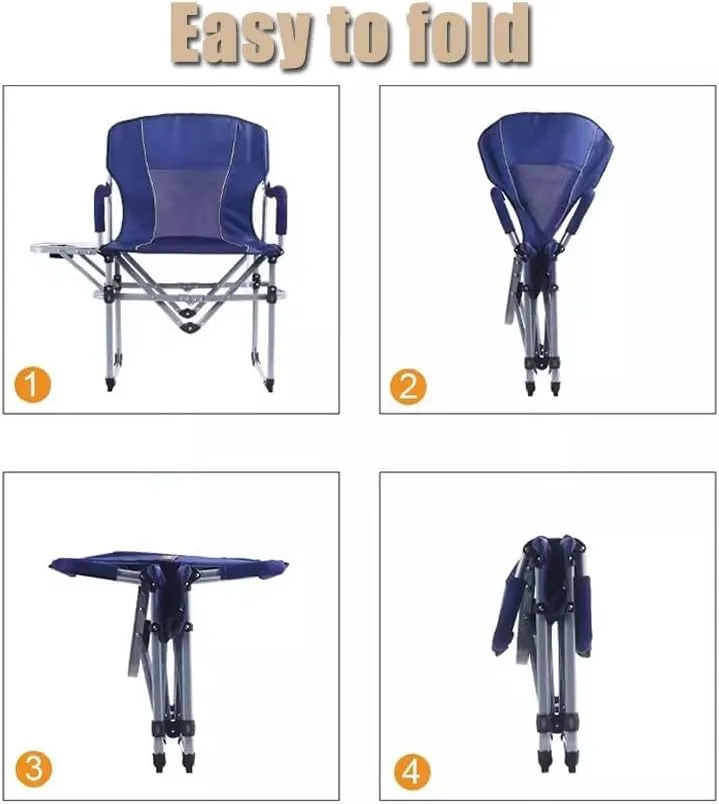 Folding Camping Chair, Picnic Chairs, Portable Lawn Chairs with Side Table Breathable Mesh Back Compact Style for Outdoor Sports
