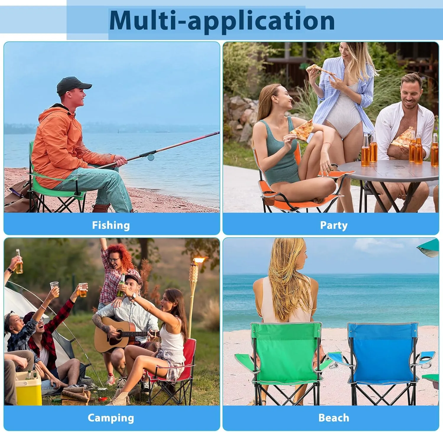 Folding Camping Chairs with Cupholder and Carry Bag Portable Lightweight Lawn Chairs with Mesh Side Pocket for Fishing Hiking Picnic Party Beach Outdoor Sports Activity (Classical,4 Pcs)