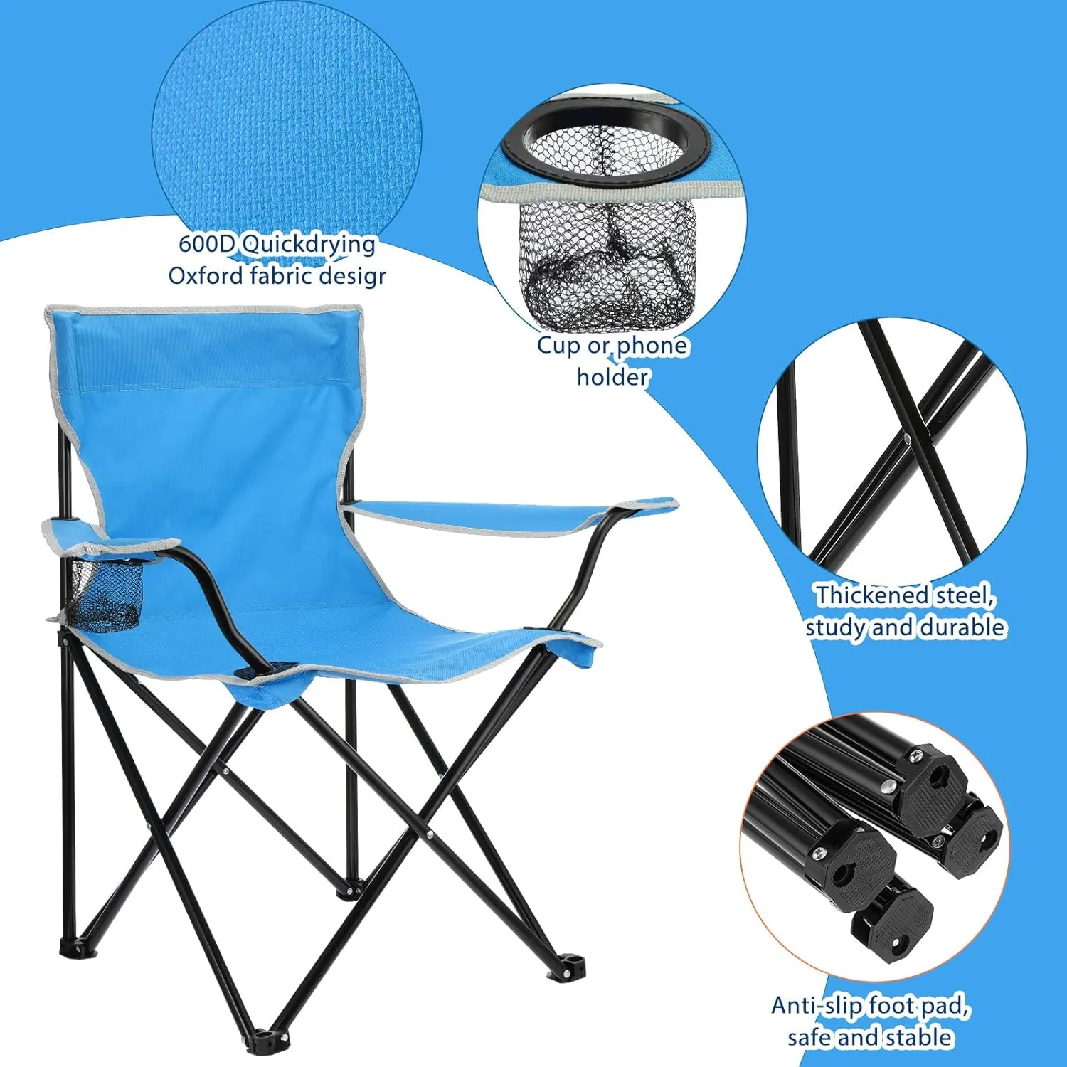 Folding Camping Chairs with Cupholder and Carry Bag Portable Lightweight Lawn Chairs with Mesh Side Pocket for Fishing Hiking Picnic Party Beach Outdoor Sports Activity (Classical,4 Pcs)