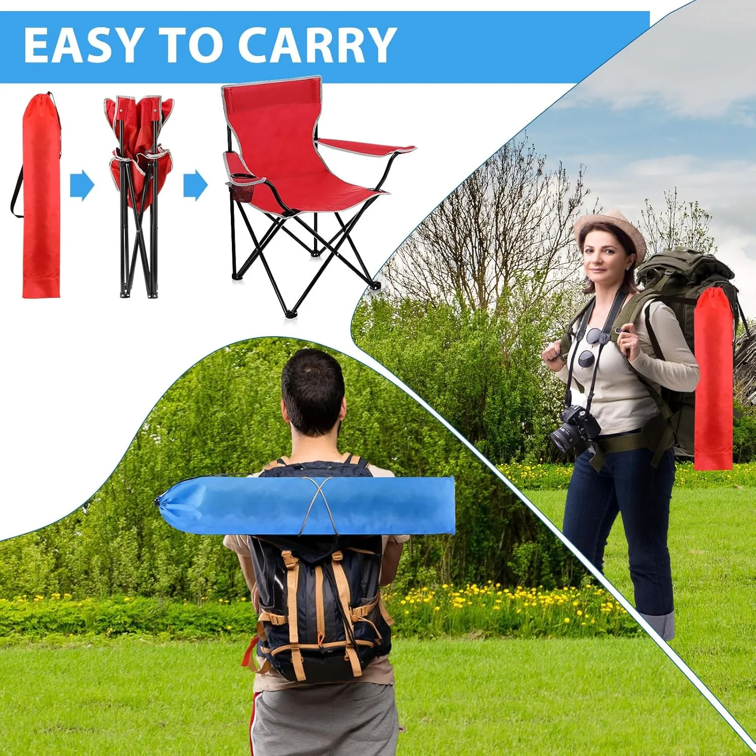 Folding Camping Chairs with Cupholder and Carry Bag Portable Lightweight Lawn Chairs with Mesh Side Pocket for Fishing Hiking Picnic Party Beach Outdoor Sports Activity (Classical,4 Pcs)