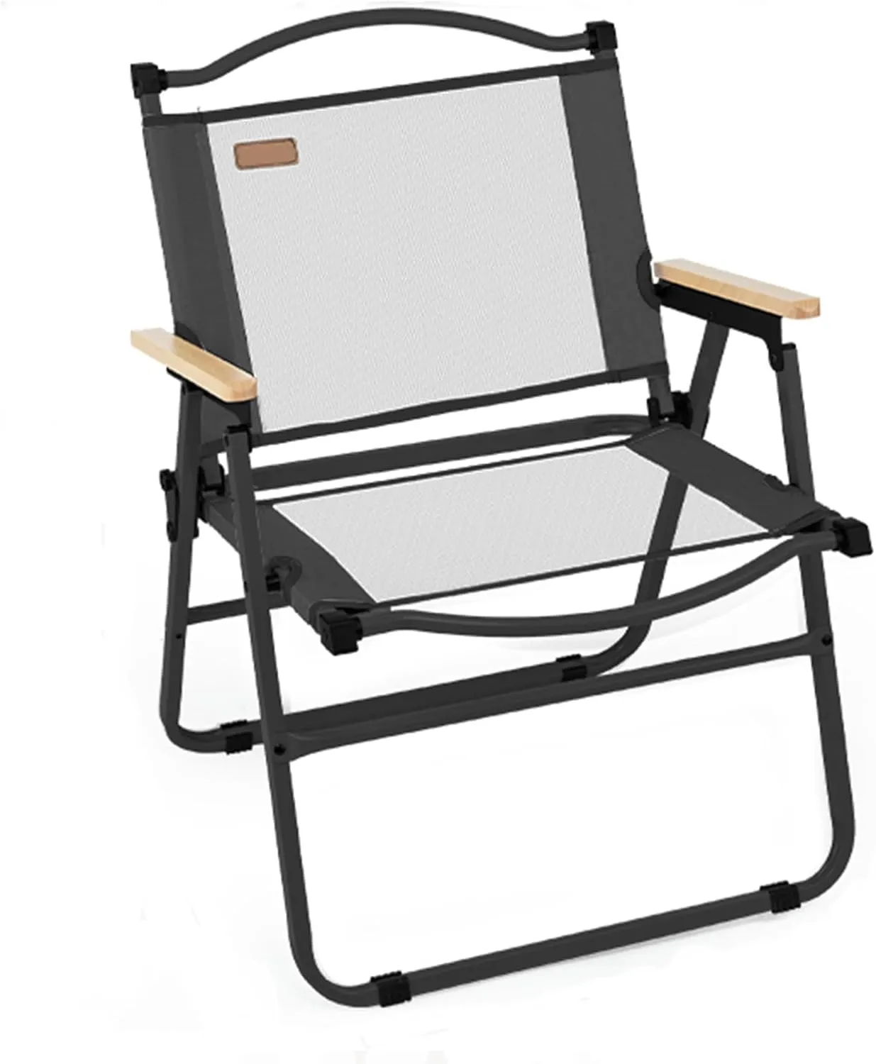 Folding Chair, Camping Chair Portable Mesh Breathable with Wooden Armrests Backrest Chair for Camping Garden Fishing Terrace