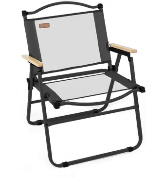 Folding Chair, Camping Chair Portable Mesh Breathable with Wooden Armrests Backrest Chair for Camping Garden Fishing Terrace