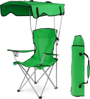 Folding Chair for Outside Camping Chair Foldable Canopy Chair with Shade Sun Protection Camping Recliner a Carry Bag with Cup Holder for Fishing/Beach/Poolside/Travel