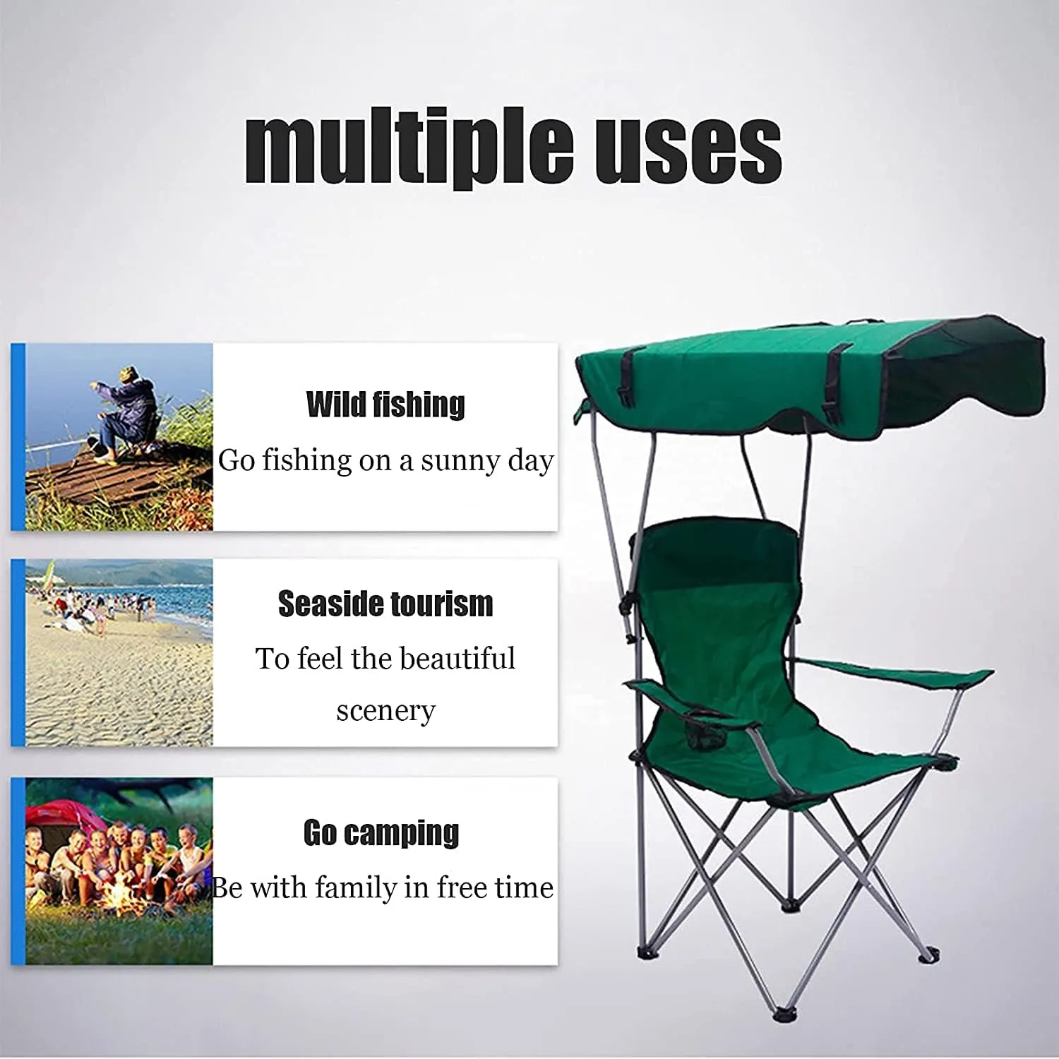 Folding Chairs Camping Chair with Shade Canopy Chair, Folding Recliner, Adjustable Outdoor Beach Lightweight Sunshade Folding Chairs Portable Camping Chair(Blue)