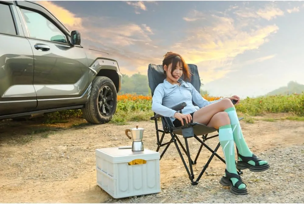 Folding Chairs for Outside, Portable High Back Camping Chairs with Cup Holder, Oversized Foldable Fishing Chair, Breathable Fabric, Durable Steel Frame, 250LBS Support (Gray)