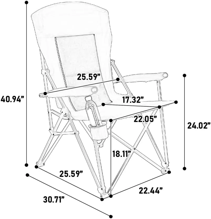 Folding Chairs for Outside, Portable High Back Camping Chairs with Cup Holder, Oversized Foldable Fishing Chair, Breathable Fabric, Durable Steel Frame, 250LBS Support (Gray)