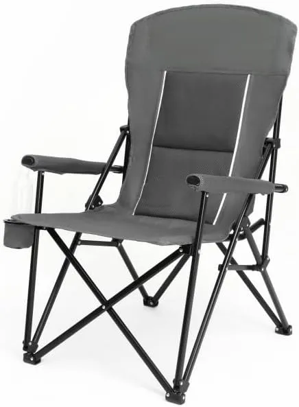 Folding Chairs for Outside, Portable High Back Camping Chairs with Cup Holder, Oversized Foldable Fishing Chair, Breathable Fabric, Durable Steel Frame, 250LBS Support (Gray)