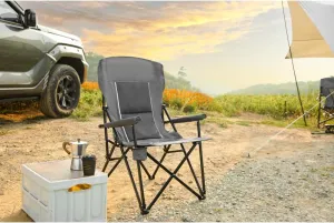 Folding Chairs for Outside, Portable High Back Camping Chairs with Cup Holder, Oversized Foldable Fishing Chair, Breathable Fabric, Durable Steel Frame, 250LBS Support (Gray)