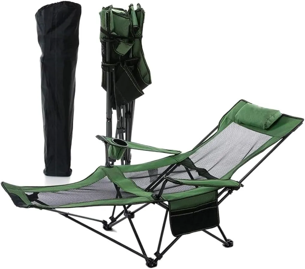 Folding Chairs Outdoor Camping Chair Folding Chair Recliner Break Relax Lounger Zero Gravity Chairs Garden Balcony Fishing Hiking Portable Camping Chair(Color:Green)