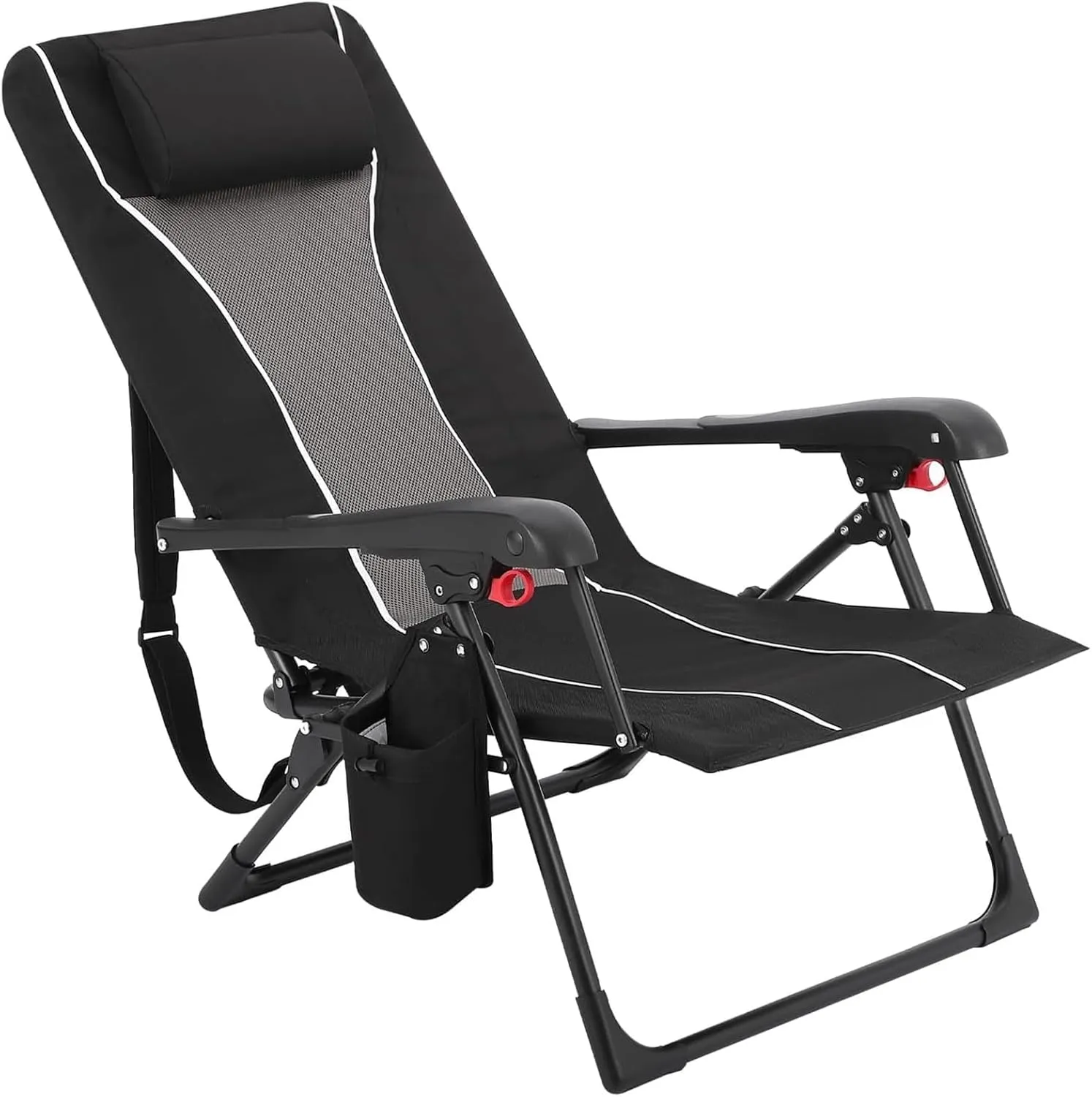 Folding Chaise Lounge Chair,Adjustable Backrest, Breathable Fabric & Headrest,Lightweight Recliner with Storage Pockets, Cup Holder, Shoulder Strap&Carry Bag for Outdoor, Beach, Garden 330lbs Capacity