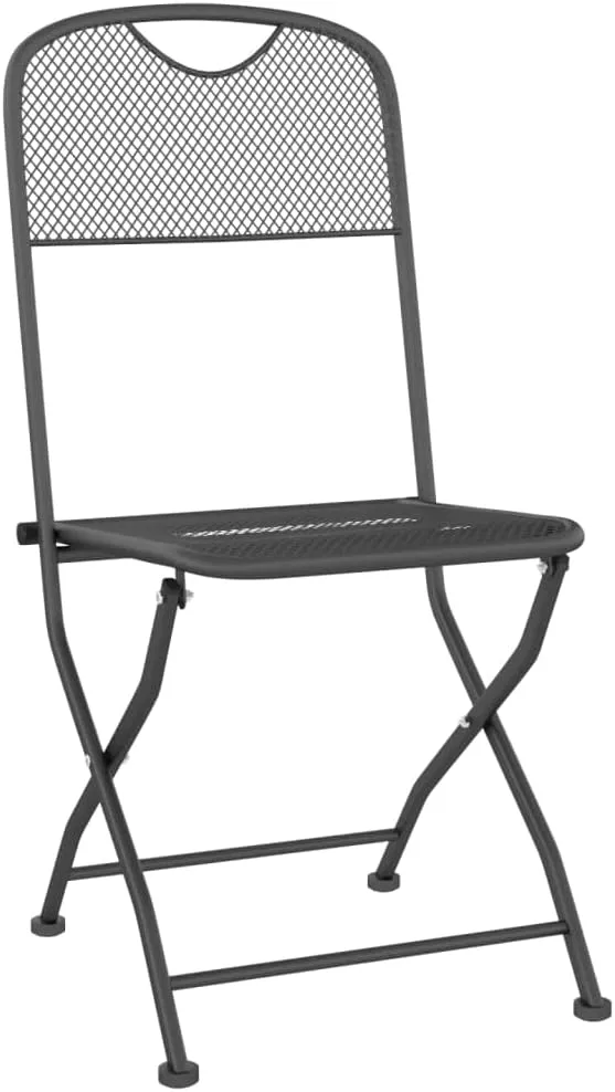Folding Patio Chairs 2 Pack, Anthracite Metal Mesh Outdoor Lounge Chairs for Camping, Beach, Backyard, Foldable Durable Furniture with E-Coating Finish (21.3"x15.7"x33.9")