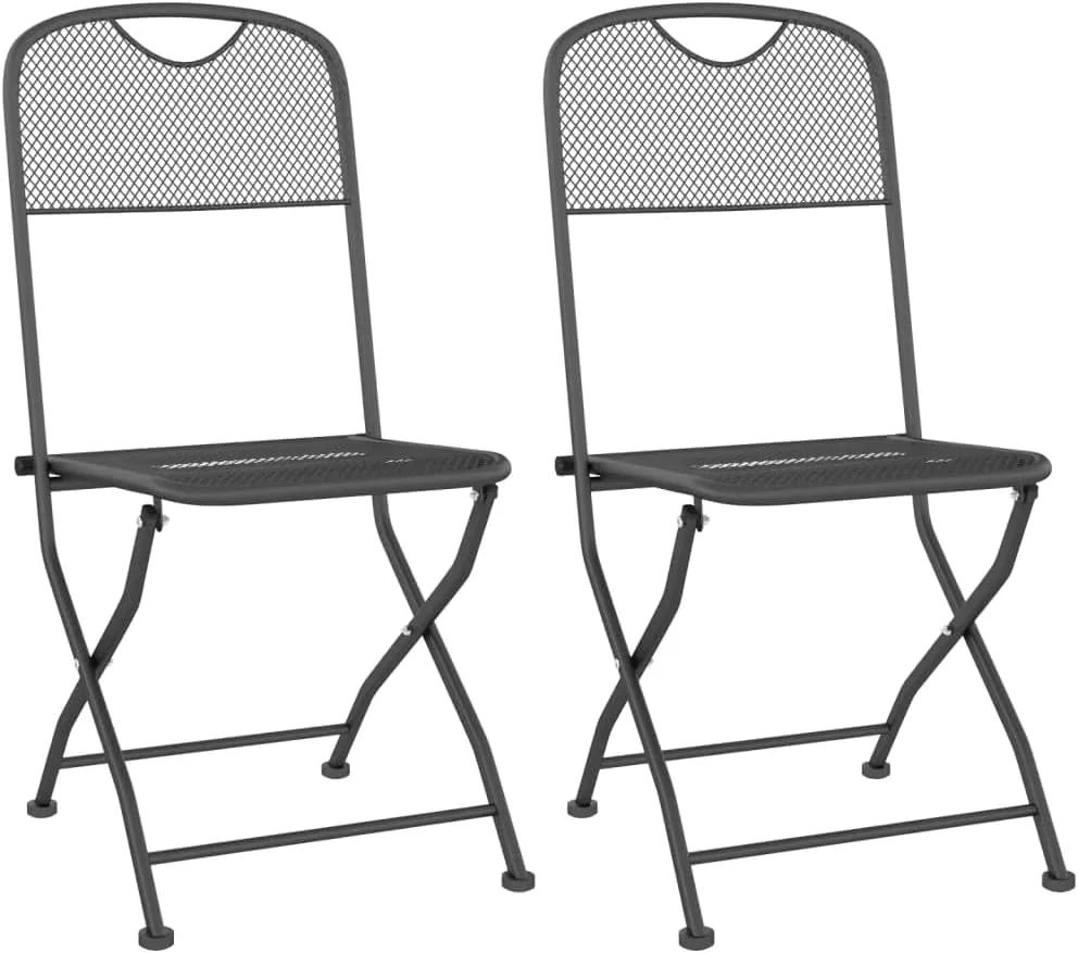 Folding Patio Chairs 2 Pack, Anthracite Metal Mesh Outdoor Lounge Chairs for Camping, Beach, Backyard, Foldable Durable Furniture with E-Coating Finish (21.3"x15.7"x33.9")