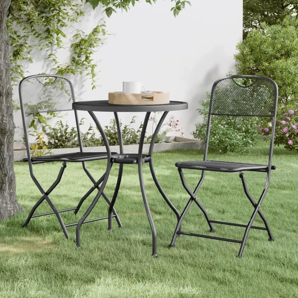 Folding Patio Chairs 2 Pack, Anthracite Metal Mesh Outdoor Lounge Chairs for Camping, Beach, Backyard, Foldable Durable Furniture with E-Coating Finish (21.3"x15.7"x33.9")