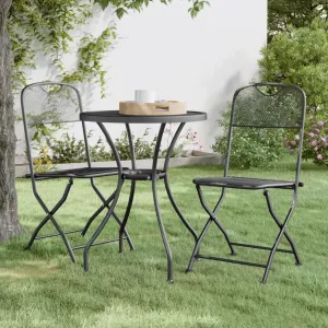 Folding Patio Chairs 2 Pack, Anthracite Metal Mesh Outdoor Lounge Chairs for Camping, Beach, Backyard, Foldable Durable Furniture with E-Coating Finish (21.3"x15.7"x33.9")