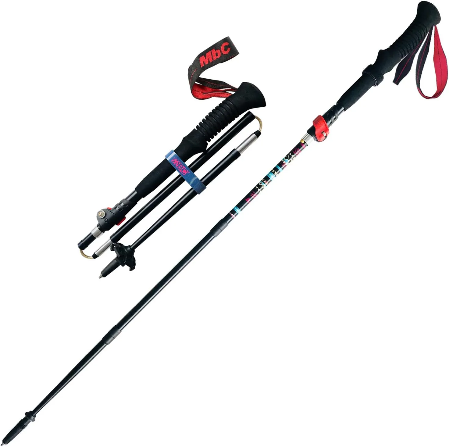 Folding Trekking Pole Ultralight Hiking Poles Adjustable Short Carbon Fiber Walking Stick for Outdoor Sports Lightweight(1piece)