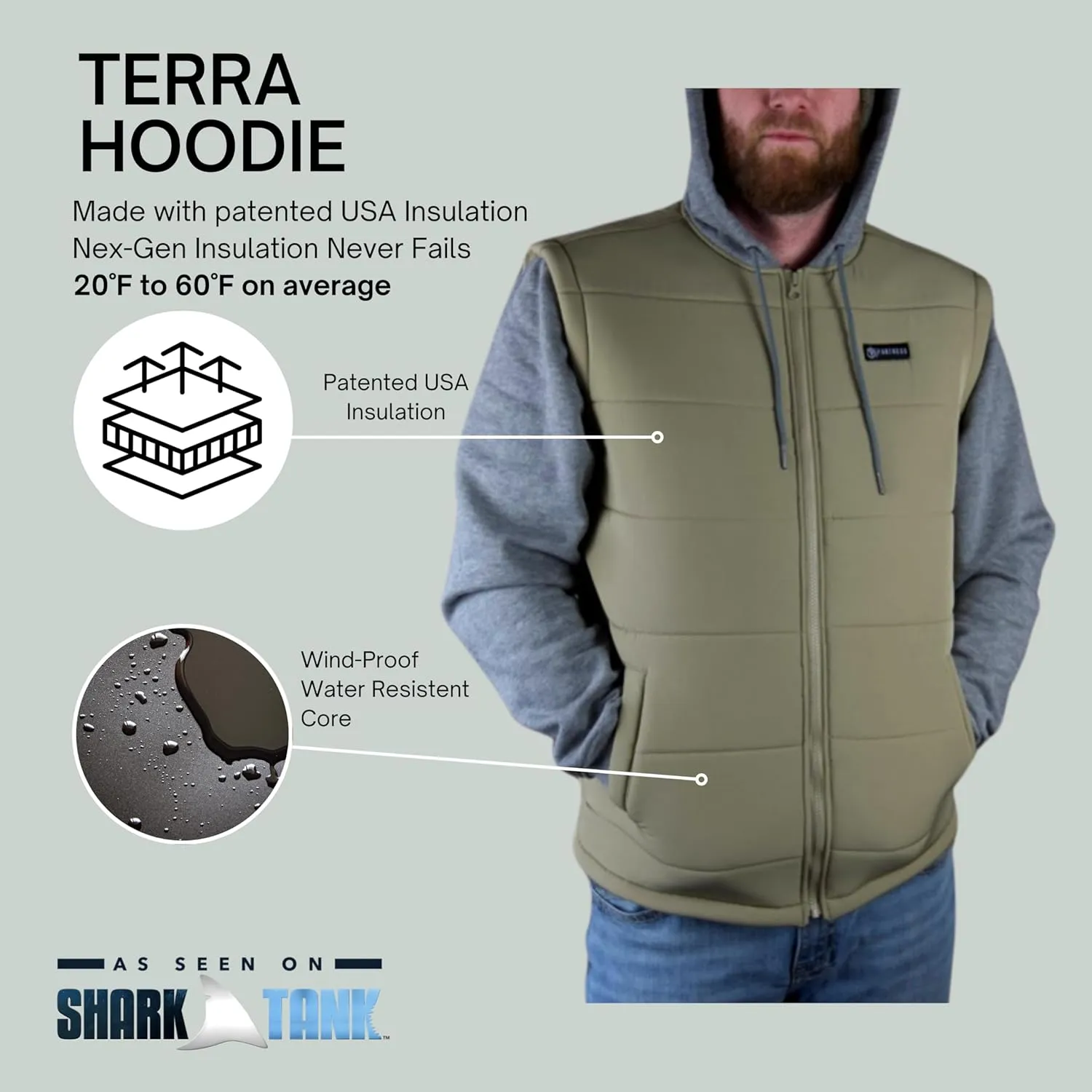 Fortress Terra Hoodie Insulated with USA Made AERIS Technology, Wind and Water Resistant Core (Spring Hoodie)