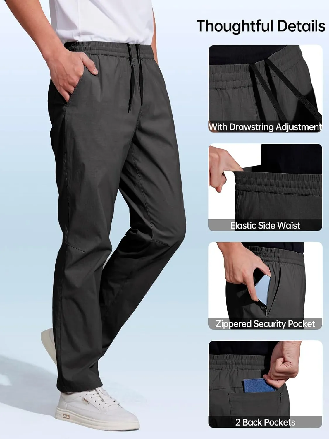 FREE SOLDIER Men's Elastic Waist Water Resistant Quick-Dry Hiking Outdoor Joggers Workout Sweatpants Pants