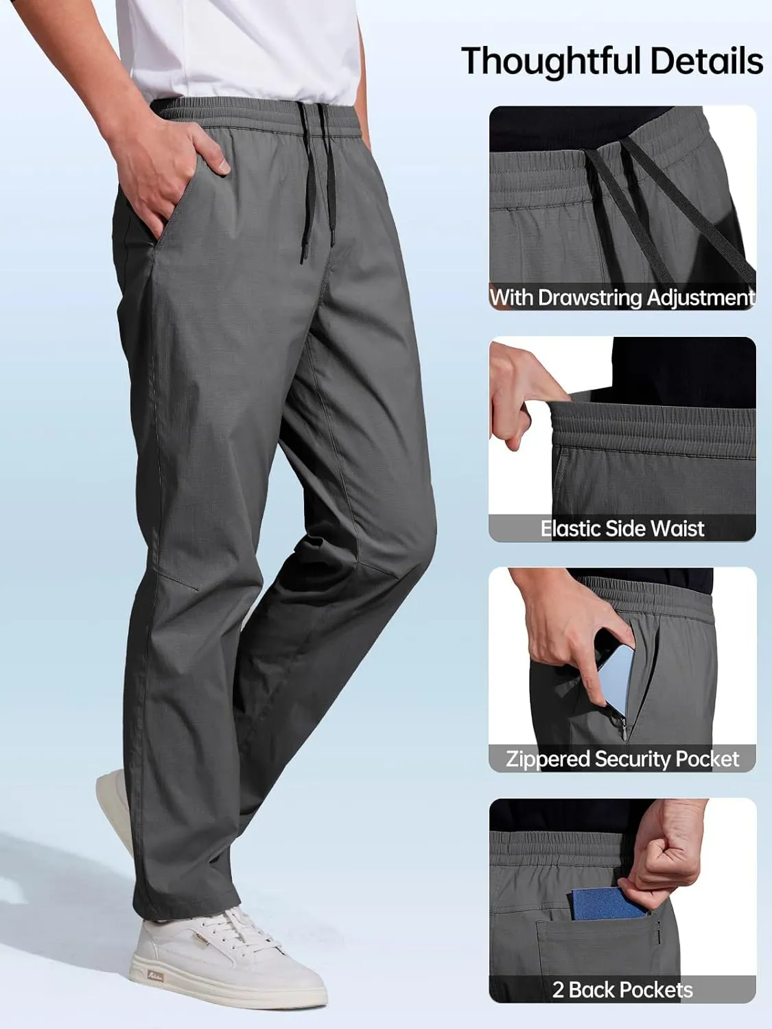 FREE SOLDIER Men's Elastic Waist Water Resistant Quick-Dry Hiking Outdoor Joggers Workout Sweatpants Pants