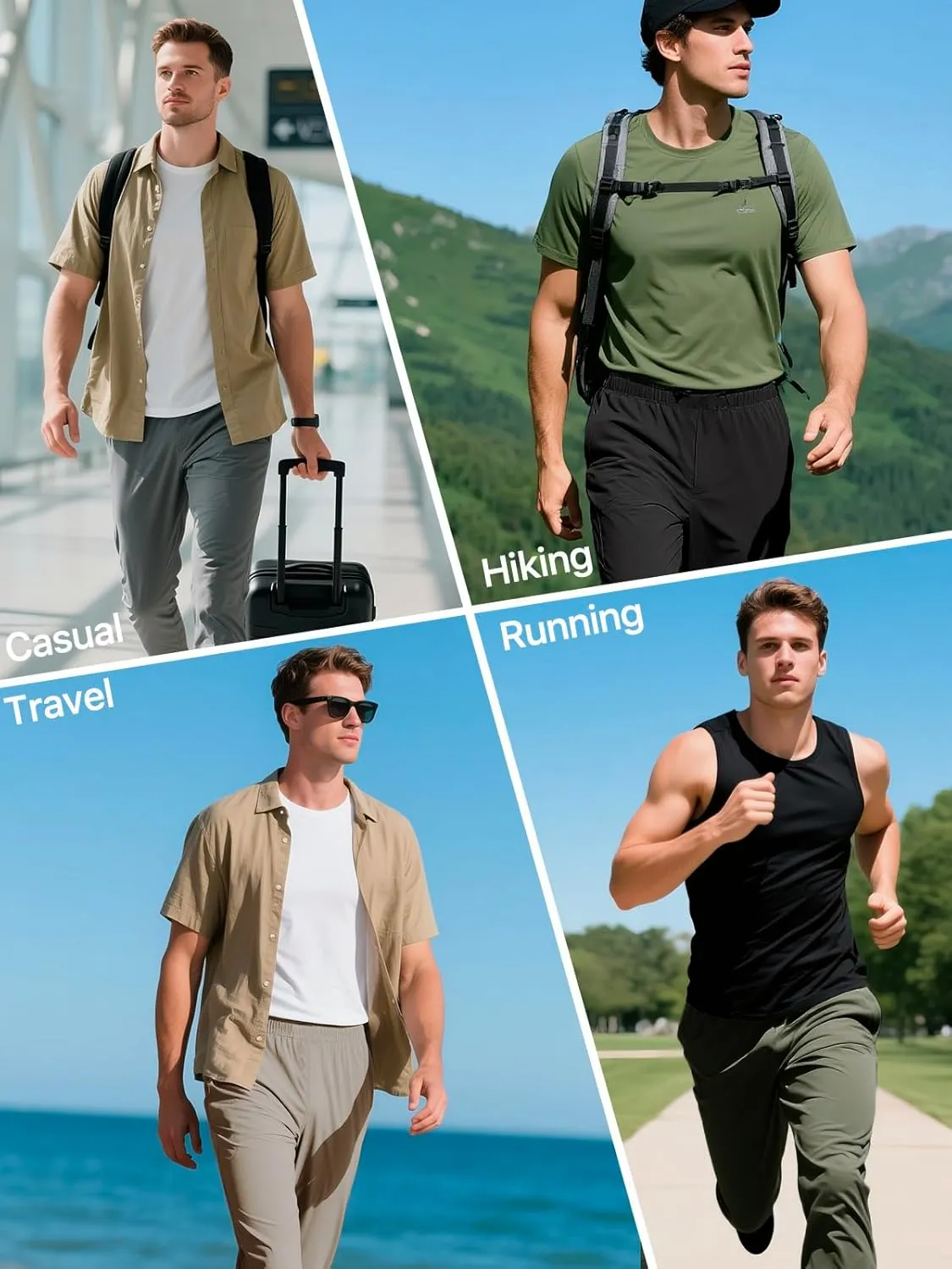 FREE SOLDIER Men's Elastic Waist Water Resistant Quick-Dry Hiking Outdoor Joggers Workout Sweatpants Pants