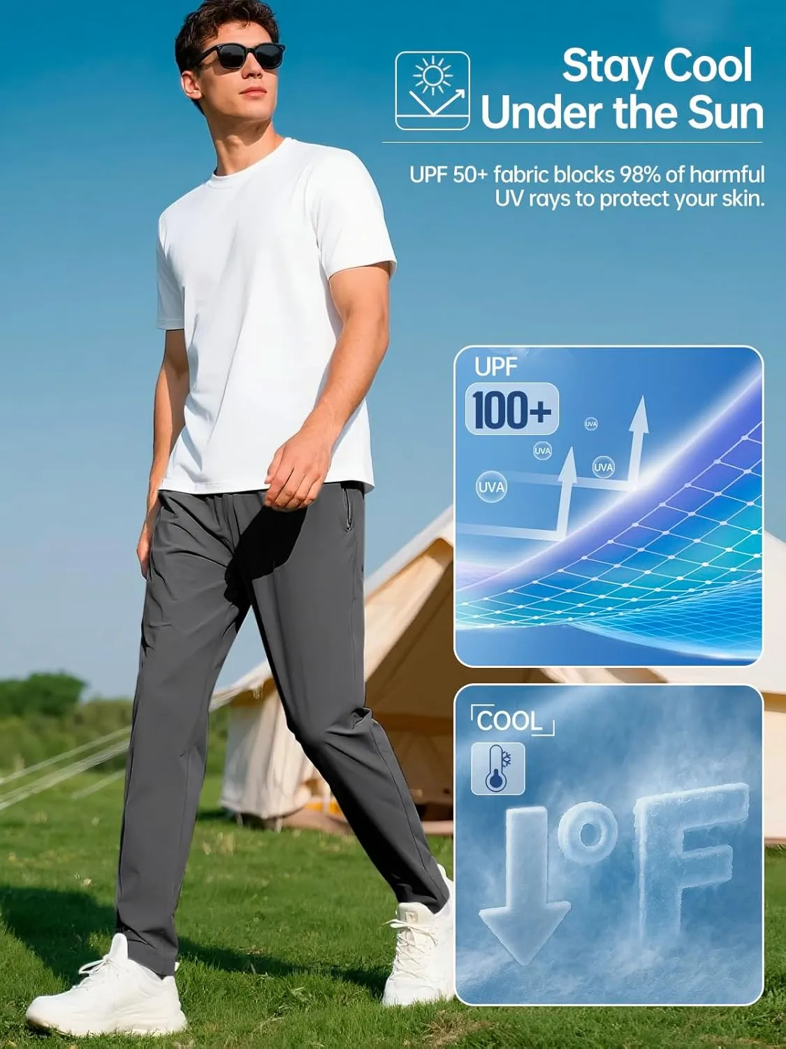 FREE SOLDIER Men's Elastic Waist Water Resistant Quick-Dry Hiking Outdoor Joggers Workout Sweatpants Pants
