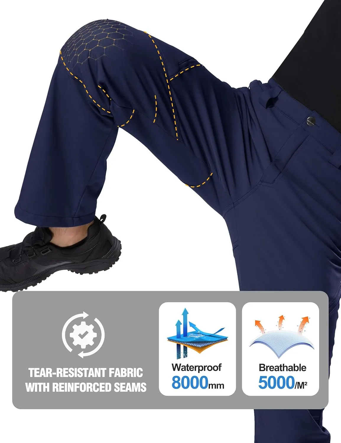 FREE SOLDIER Men's Fleece Lined Outdoor Cargo Hiking Pants Water Repellent Softshell Snow Ski Pants with Zipper Pockets