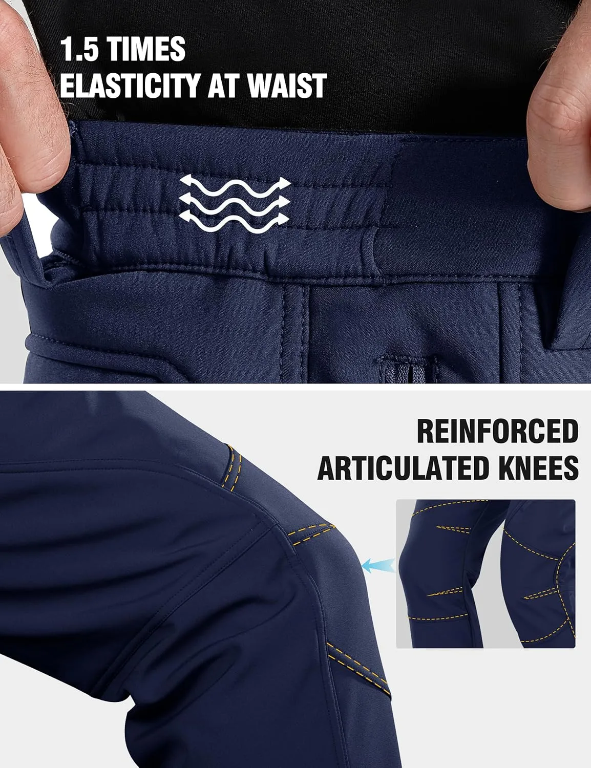 FREE SOLDIER Men's Fleece Lined Outdoor Cargo Hiking Pants Water Repellent Softshell Snow Ski Pants with Zipper Pockets