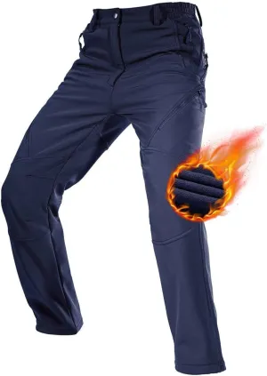 FREE SOLDIER Men's Fleece Lined Outdoor Cargo Hiking Pants Water Repellent Softshell Snow Ski Pants with Zipper Pockets